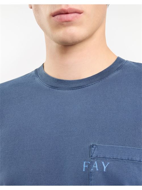 t-shirt uomo taschino cotone blu FAY | NPMB350132TUY1U811